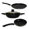USHA SHRIRAM Non-Stick Cookware Set with Lid 3 Pieces Black Stove Induction