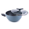 Tramontina Aura 22cm Non-Stick Extra Deep Kadai 2.9L | Ceramic-Reinforced | Glass Lid | Blueberry