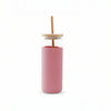 The Better Home Borosilicate Glass Tumbler 450ml | Leak & Sweat Proof | Lid & Bamboo Straw | Fuscia